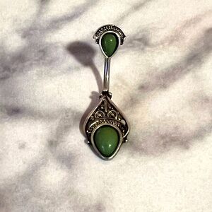 Stainless Steel Green Stone Navel Ring